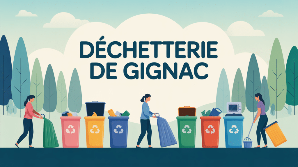 Déchetterie Gignac silhouettes tri autour bennes
