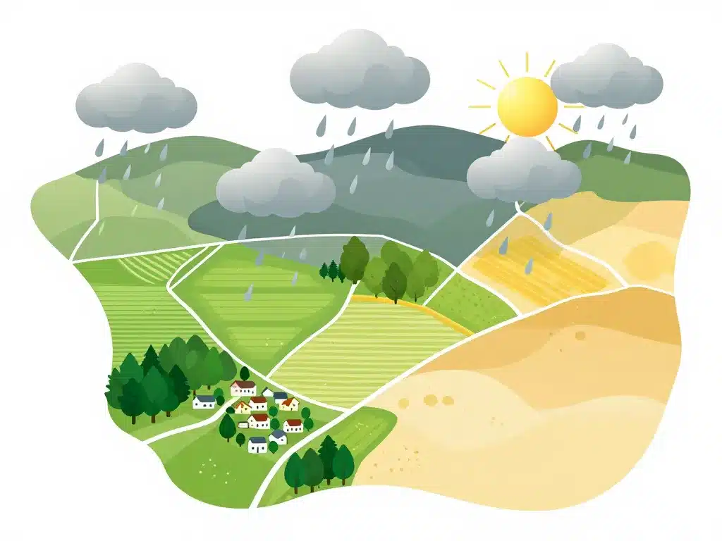 Schéma pluies éparses zones sèches et humides