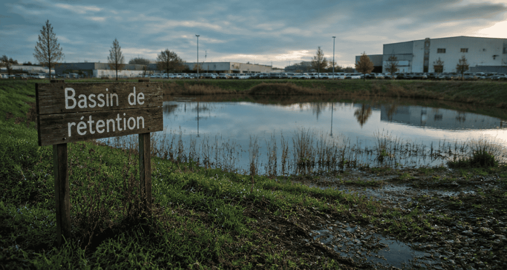 bassin de rétention en périphérie urbaine