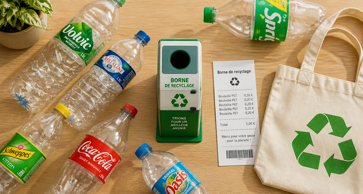 borne recyclage bouteille plastique carrefour sur comptoir