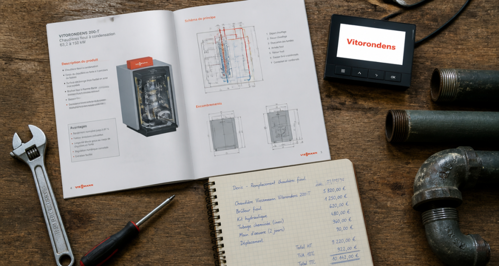 chaudiere fioul prix viessmann sur plan de travail avec outils