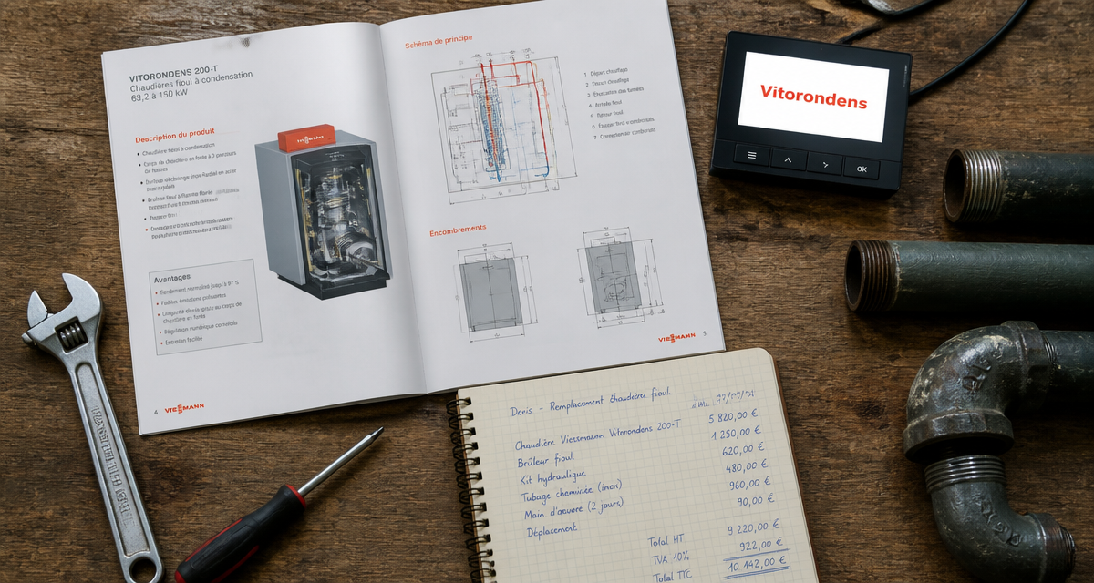 chaudiere fioul prix viessmann sur plan de travail avec outils