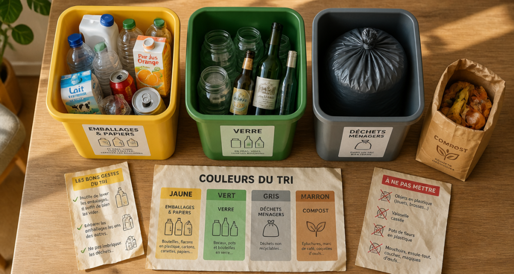 couleur poubelle tri selectif bacs déchets