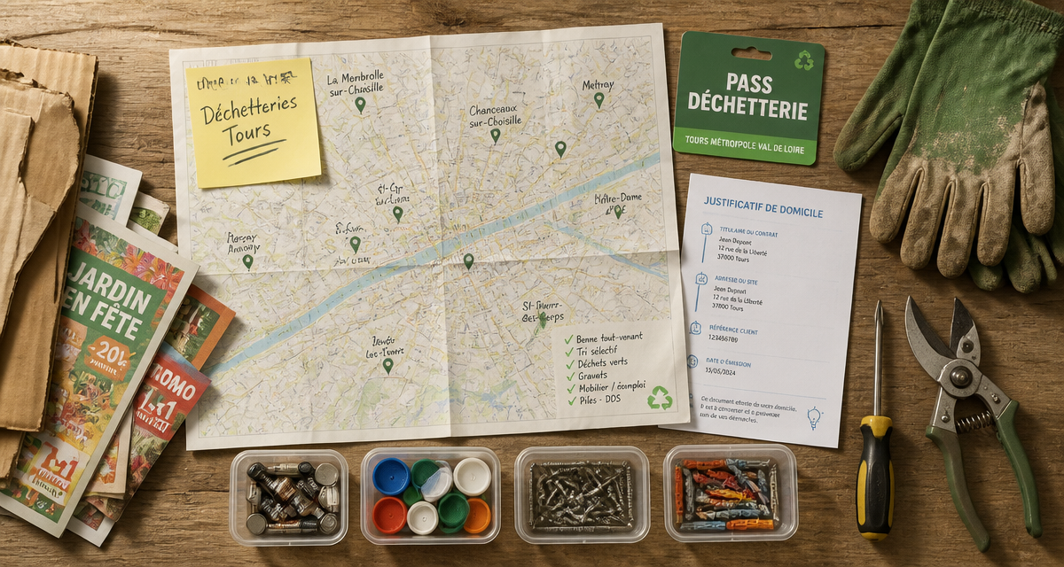 Déchetteries Tours vue du plan et objets tri