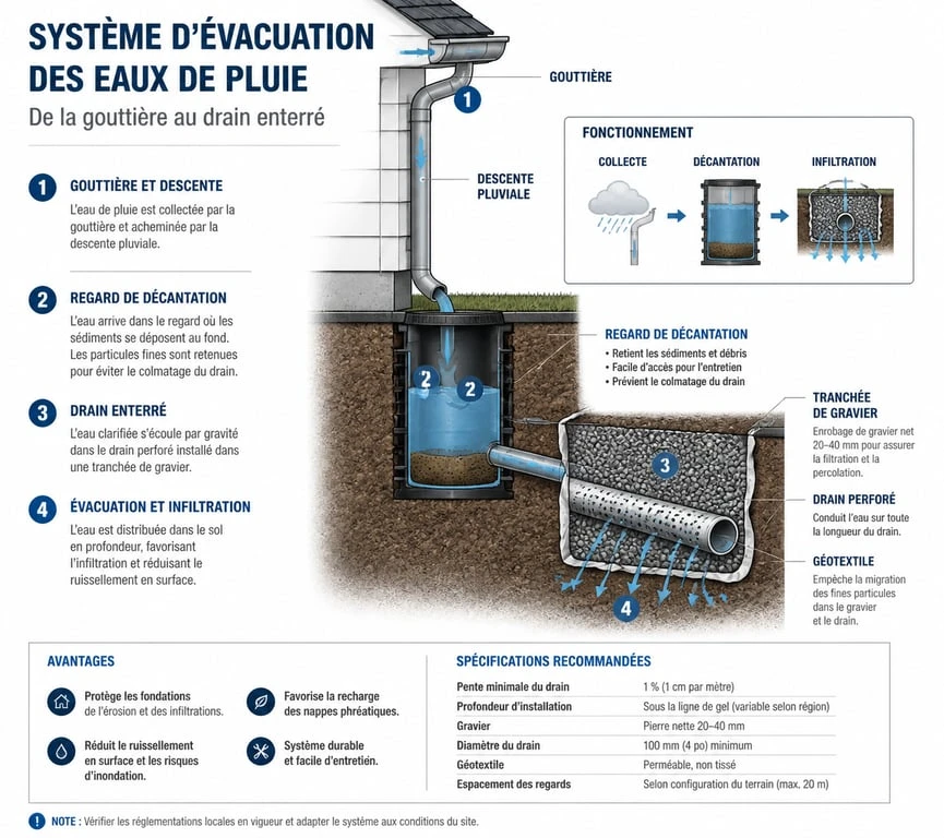 Schéma du système de drainage des eaux de pluie par gouttière