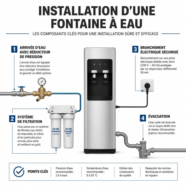 Schéma technique pour l'installation d'une fontaine à eau