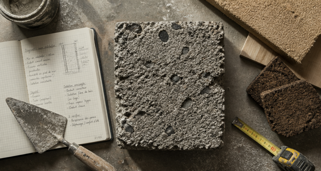 machefer mur échantillon outils isolants naturels
