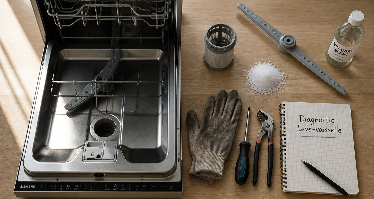 pannes lave vaisselle outils et diagnostic sur plan de travail