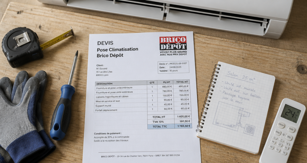 prix pose clim brico dépôt devis sur plan de travail