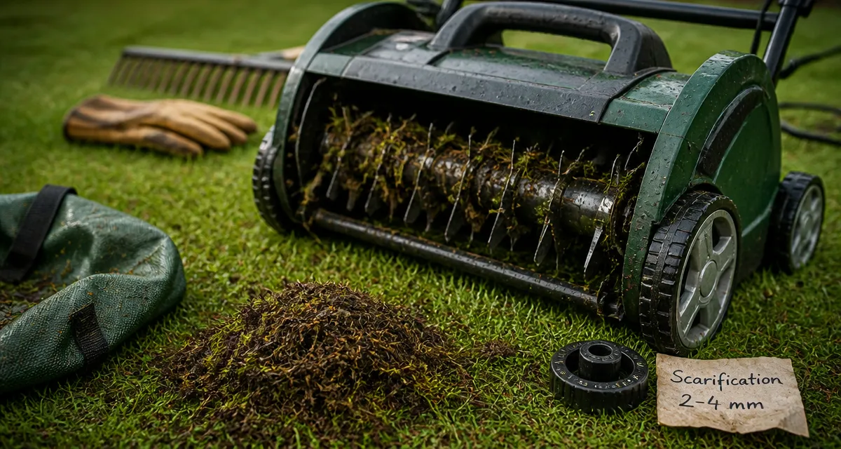 A quoi sert un scarificateur : 2 à 4 mm pour régénérer le gazon, lames et mousse retirée