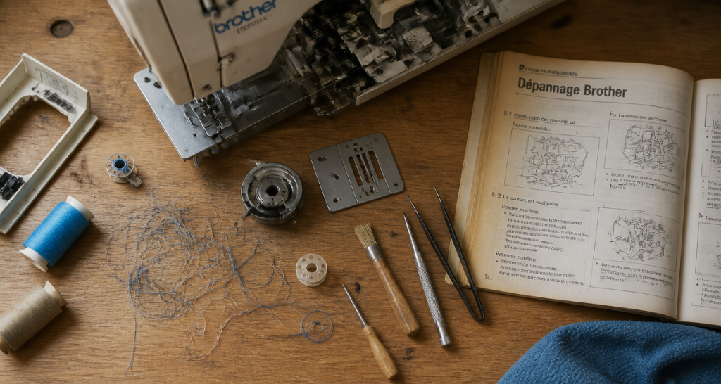 réparer machine à coudre brother démontée sur plan de travail