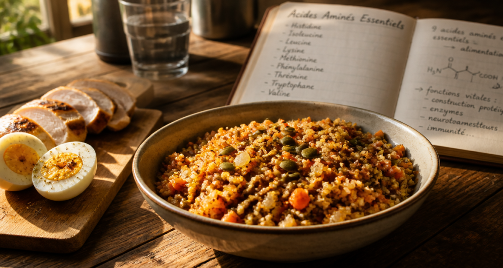 8 acides amines essentiels assiette aliments variés