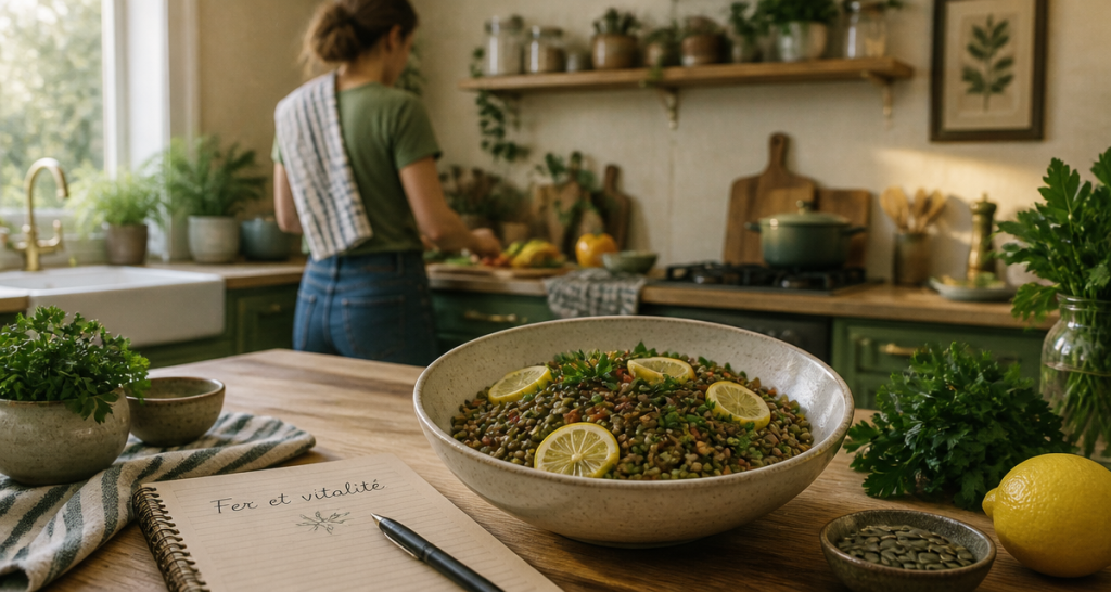 aliment riche en fer anemie salade lentilles
