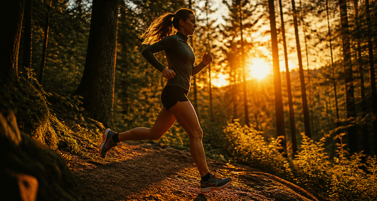 Bienfaits de la course a pied femme running foret