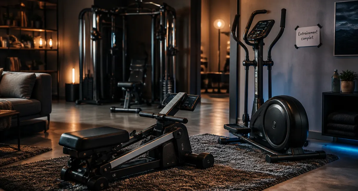 Appareil de sport qui fait travailler tout le corps : rameur, vélo elliptique et homegym