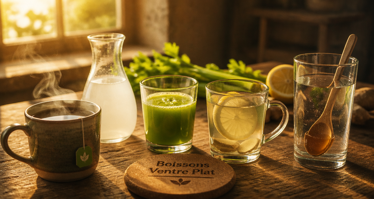 boisson pour perdre du ventre sur table en bois