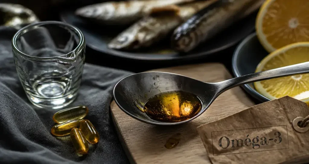 Huile de poisson bienfaits, gélules et oméga-3 pur en cuillère