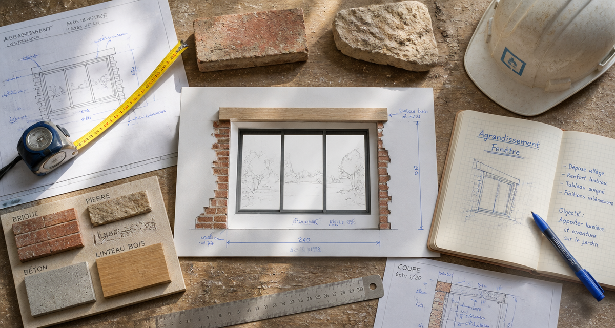 agrandir fenetre maquette et outils chantier