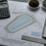plan technique bassin de rétention sur bureau d’ingénieur