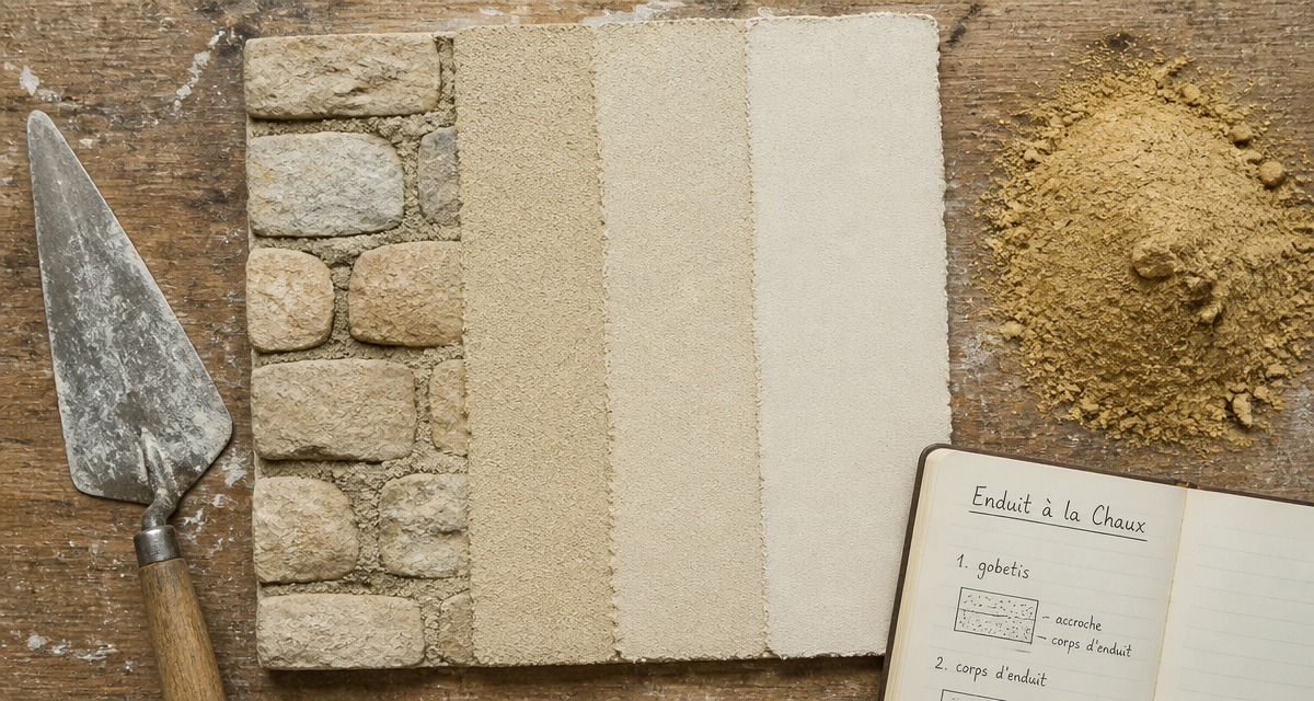 chaux enduit trois couches sur mur