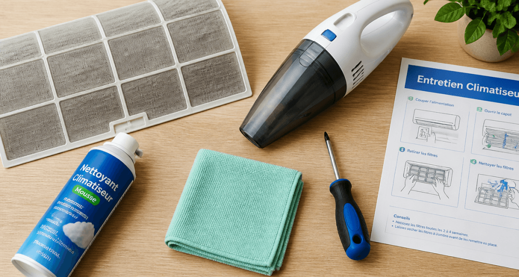 climatiseur nettoyage filtre et outils