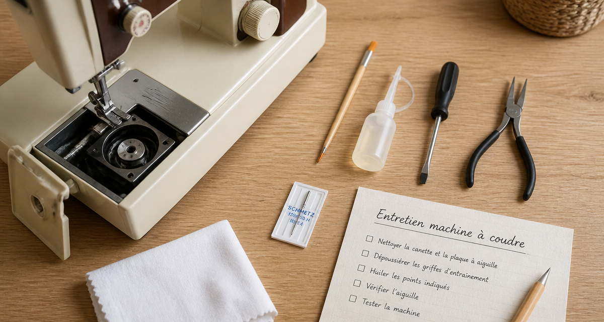 entretien machine à coudre outils sur table