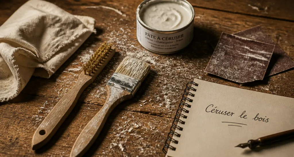 Ceruser un bois outils sur plan de travail