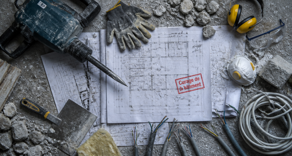 curage batiment outils plans et debris