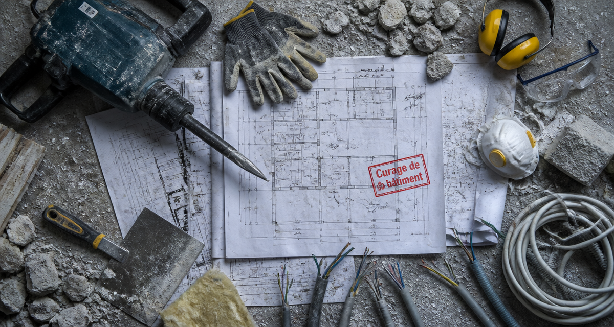 curage batiment outils plans et debris