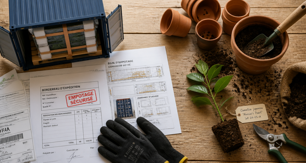 empotage logistique et horticole sur table bois