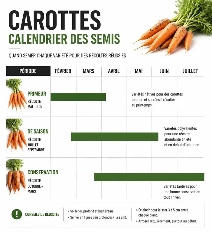 Calendrier de semis des carottes : périodes optimales pour semer les carottes selon les variétés