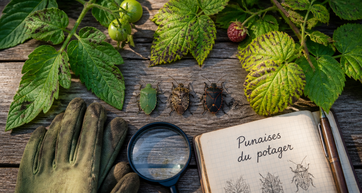 Punaise de jardin sur feuilles de tomates