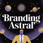 Illustration branding astral avec entrepreneur et symboles astrologiques