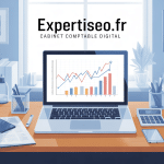 bureau digital expertiseo.fr avec ordinateur et documents comptables