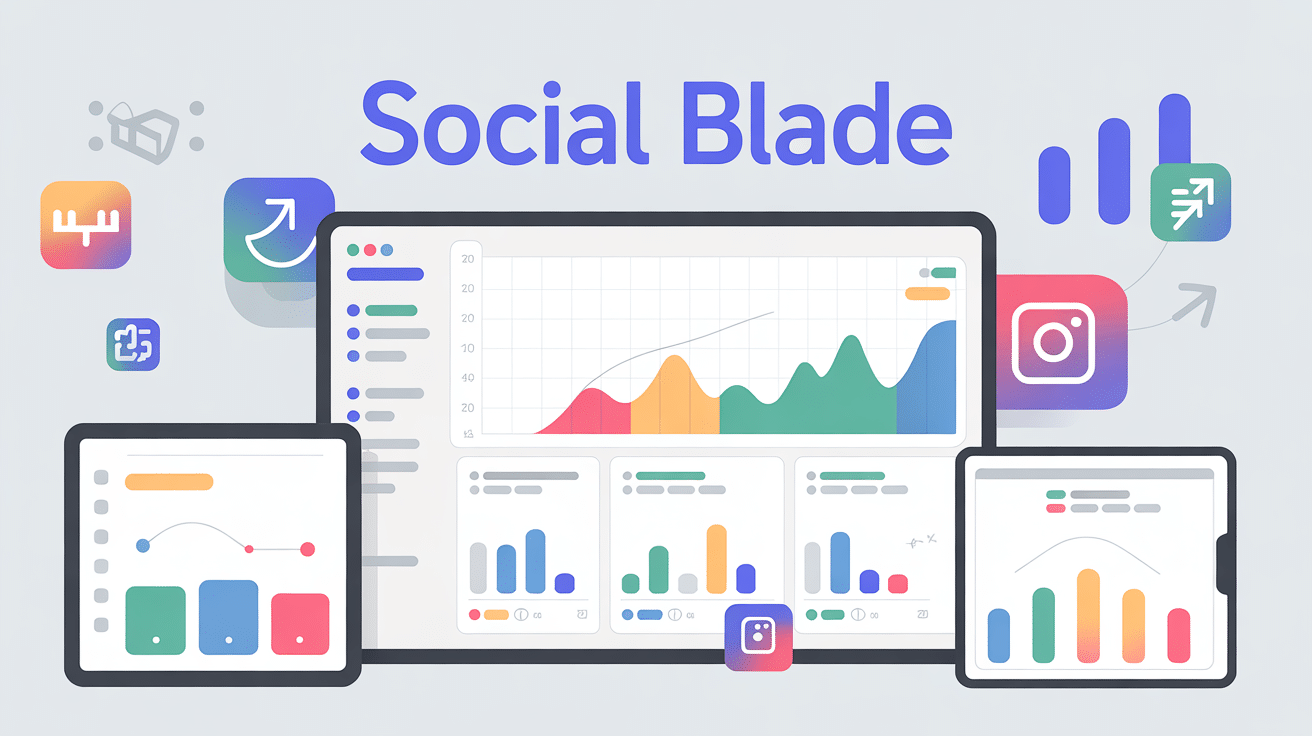 social blade interface avec graphiques et réseaux sociaux
