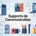 Illustration de supports de communication variés en cercle