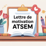lettre de motivation atsem sur un bureau maternelle pastel
