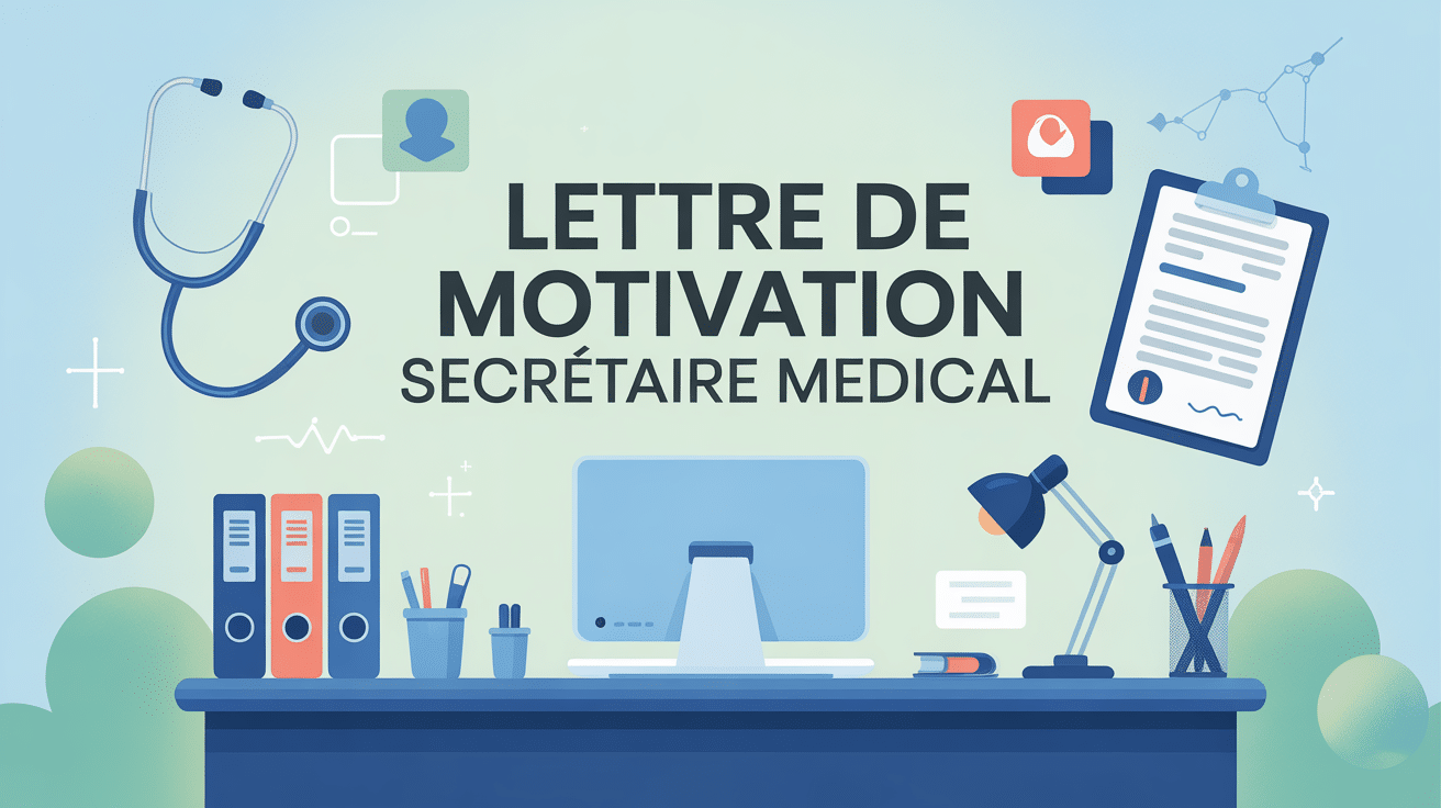 Lettre de motivation secrétaire médical bureau stylisé éléments médicaux