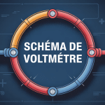 voltmètre schéma sur fond plan électrique