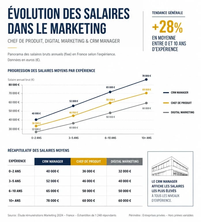 Tableau comparatif des salaires par poste marketing en France