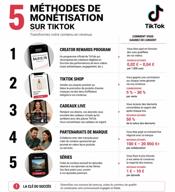 Infographie des méthodes de monétisation TikTok pour les créateurs de contenu