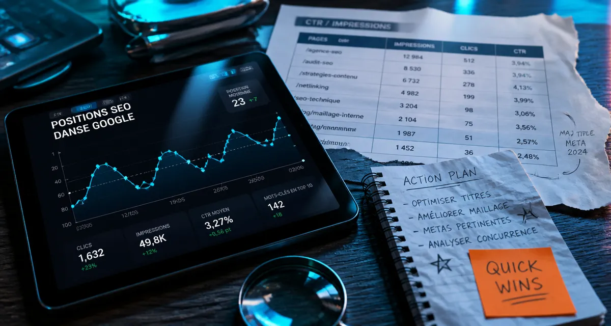 Analyse positionnement referencement : graphique SEO sur ordinateur