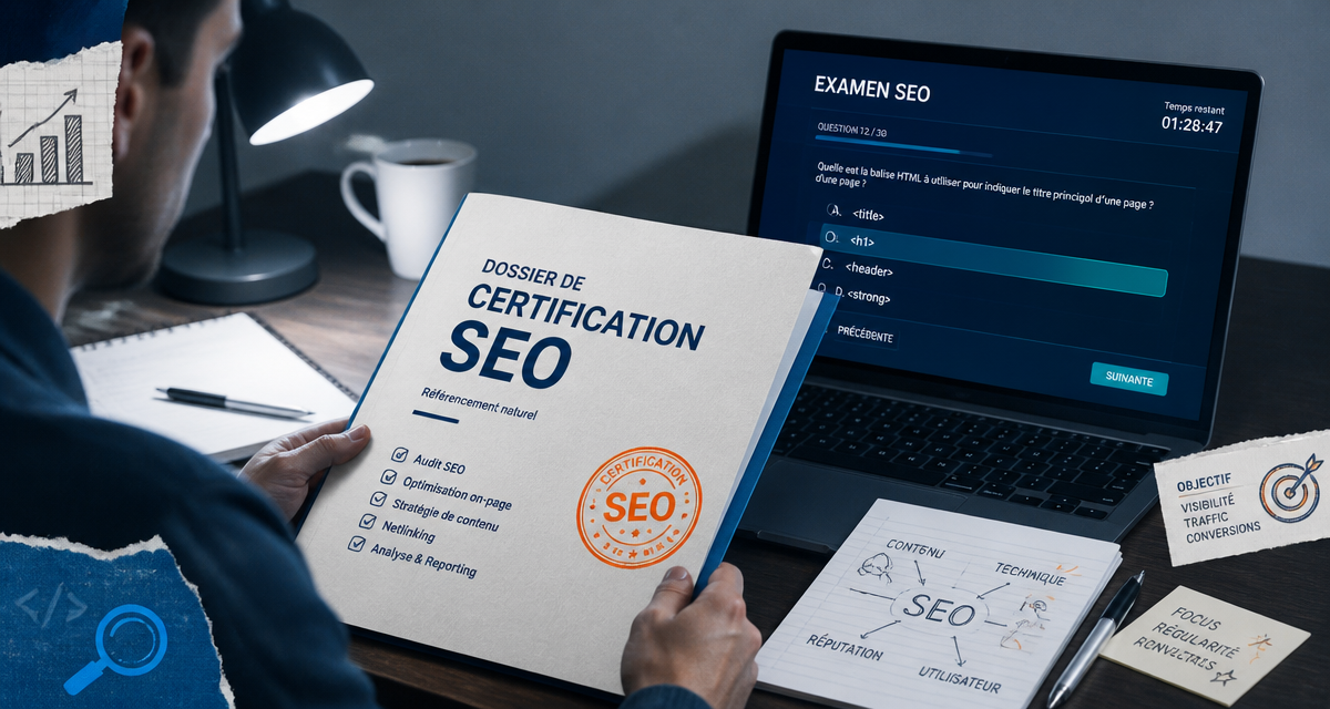 seo certification dossier et ordinateur