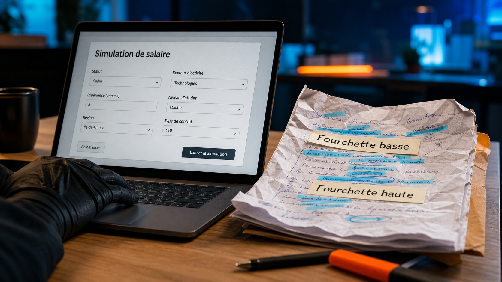 Apec simulateur salaire : fourchette basse et haute, écran de simulation
