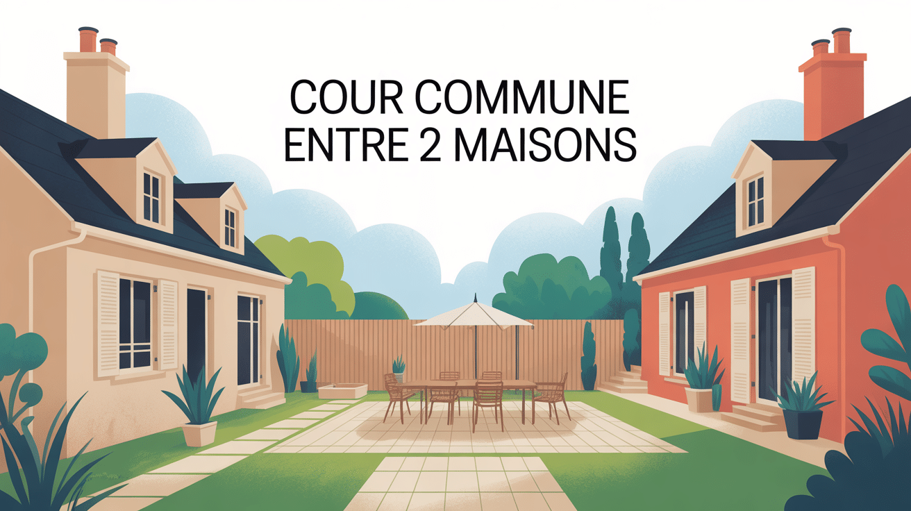 illustration cour commune entre 2 maisons style moderne