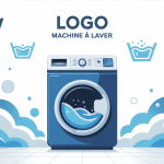 logo machine à laver illustration centrale avec différents pictogrammes