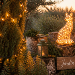 decoration noel exterieur jardin avec guirlandes led et personnage lumineux