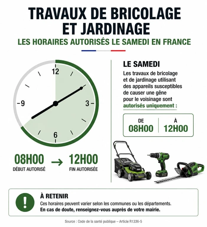 Infographie des horaires autorisés pour le bruit et les travaux le samedi en France