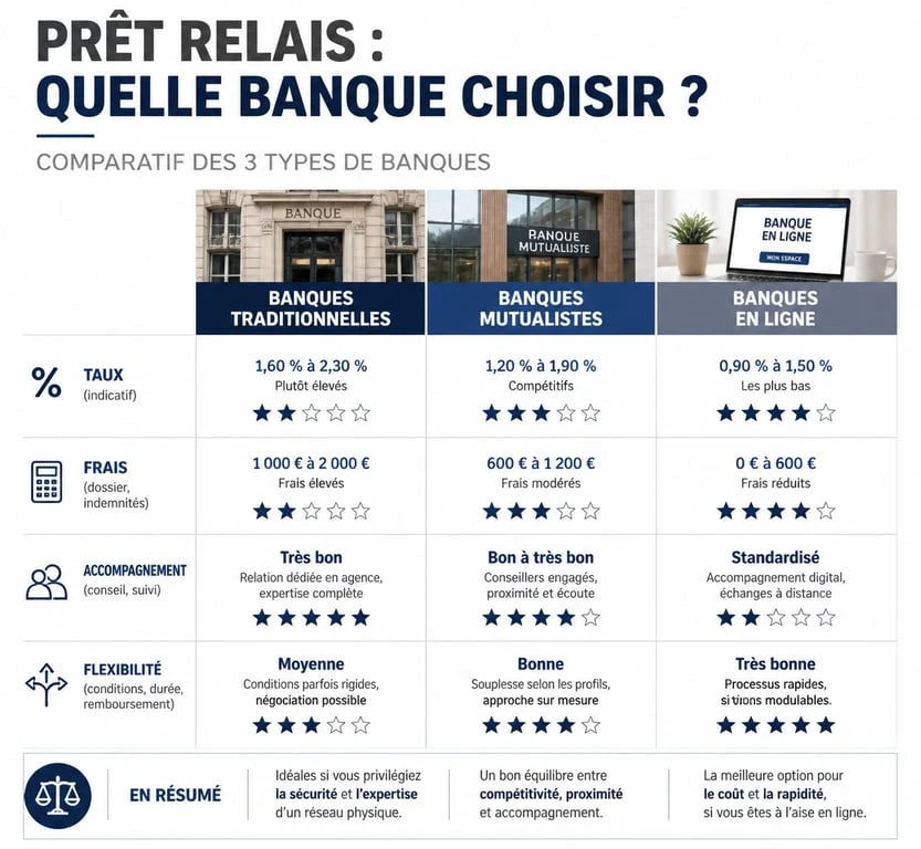 Comparatif des banques pour un prêt relais immobilier : taux, frais et flexibilité