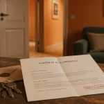 Commodat immobilier : contrat prêt à usage, clés et enveloppe sur table